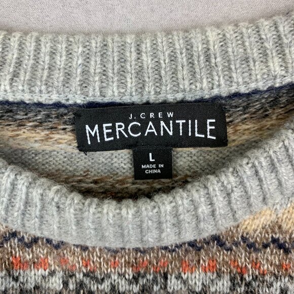 J Crew Mercantile Mens Sweater Large Gray Fair Isle Crewneck Nylon Lambs Wool - Picture 3 of 7